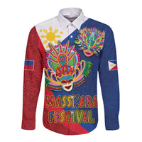 Philippines MassKara Long Sleeve Button Shirt Filipino Carnival Mask and Polynesian Pattern