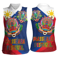 Philippines MassKara Women Sleeveless Polo Shirt Filipino Carnival Mask and Polynesian Pattern