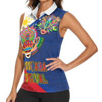 Philippines MassKara Women Sleeveless Polo Shirt Filipino Carnival Mask and Polynesian Pattern