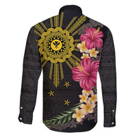 Hawaii and Philippines Together Family Matching Off Shoulder Maxi Dress and Hawaiian Shirt Hibiscus Flower and Sun Badge Polynesian Pattern Coloful