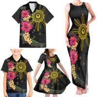 Hawaii and Philippines Together Family Matching Tank Maxi Dress and Hawaiian Shirt Hibiscus Flower and Sun Badge Polynesian Pattern Coloful