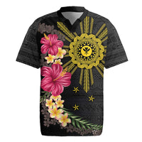 Hawaii and Philippines Together Rugby Jersey Hibiscus Flower and Sun Badge Polynesian Pattern Coloful