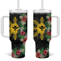 Hawaii and Philippines Together Tumbler With Handle Hibiscus Flower and Sun Badge Polynesian Pattern Coloful LT03 One Size: 40 oz Black - Polynesian Pride
