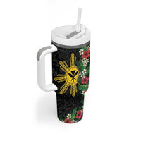 Hawaii and Philippines Together Tumbler With Handle Hibiscus Flower and Sun Badge Polynesian Pattern Coloful LT03 - Polynesian Pride