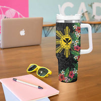 Hawaii and Philippines Together Tumbler With Handle Hibiscus Flower and Sun Badge Polynesian Pattern Coloful LT03 - Polynesian Pride