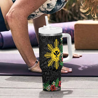 Hawaii and Philippines Together Tumbler With Handle Hibiscus Flower and Sun Badge Polynesian Pattern Coloful LT03 - Polynesian Pride