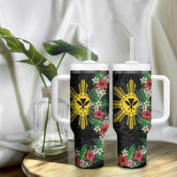 Hawaii and Philippines Together Tumbler With Handle Hibiscus Flower and Sun Badge Polynesian Pattern Coloful LT03 - Polynesian Pride