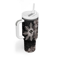 Hawaii and Philippines Together Tumbler With Handle Hibiscus Flower and Sun Badge Polynesian Pattern Grayscale LT03 - Polynesian Pride