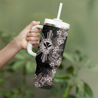 Hawaii and Philippines Together Tumbler With Handle Hibiscus Flower and Sun Badge Polynesian Pattern Grayscale LT03 - Polynesian Pride