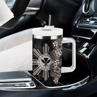 Hawaii and Philippines Together Tumbler With Handle Hibiscus Flower and Sun Badge Polynesian Pattern Grayscale LT03 - Polynesian Pride