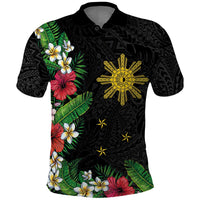 Tropical Hawaii and Philippines Polo Shirt Kanaka Maoli and Sun Badge Batok Tattoo Colorful