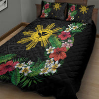 Tropical Hawaii and Philippines Quilt Bed Set Kanaka Maoli and Sun Badge Batok Tattoo Colorful