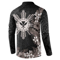 Tropical Hawaii and Philippines Button Sweatshirt Kanaka Maoli and Sun Badge Batok Tattoo Grayscale