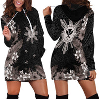 Tropical Hawaii and Philippines Hoodie Dress Kanaka Maoli and Sun Badge Batok Tattoo Grayscale