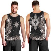 Tropical Hawaii and Philippines Men Tank Top Kanaka Maoli and Sun Badge Batok Tattoo Grayscale
