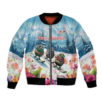 New Zealand Merry Christmas Bomber Jacket Kiwi Birds Snow Boarding-Vibrant Tropical Flower - Polynesian Pride