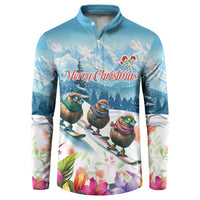 New Zealand Merry Christmas Button Sweatshirt Kiwi Birds Snow Boarding-Vibrant Tropical Flower - Polynesian Pride