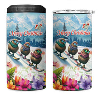 New Zealand Merry Christmas 4 in 1 Can Cooler Tumbler Kiwi Birds Snow Boarding-Vibrant Tropical Flower - Polynesian Pride