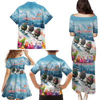 New Zealand Merry Christmas Family Matching Puletasi and Hawaiian Shirt Kiwi Birds Snow Boarding-Vibrant Tropical Flower - Polynesian Pride