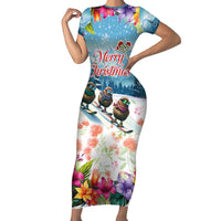 New Zealand Merry Christmas Family Matching Short Sleeve Bodycon Dress and Hawaiian Shirt Kiwi Birds Snow Boarding-Vibrant Tropical Flower - Polynesian Pride