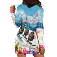 New Zealand Merry Christmas Hoodie Dress Kiwi Birds Snow Boarding-Vibrant Tropical Flower - Polynesian Pride