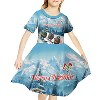 New Zealand Merry Christmas Kid Short Sleeve Dress Kiwi Birds Snow Boarding-Vibrant Tropical Flower - Polynesian Pride