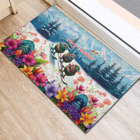 New Zealand Merry Christmas Rubber Doormat Kiwi Birds Snow Boarding-Vibrant Tropical Flower - Polynesian Pride