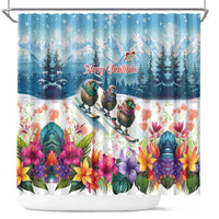 New Zealand Merry Christmas Shower Curtain Kiwi Birds Snow Boarding-Vibrant Tropical Flower - Polynesian Pride