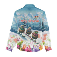 New Zealand Merry Christmas Women Casual Shirt Kiwi Birds Snow Boarding-Vibrant Tropical Flower - Polynesian Pride