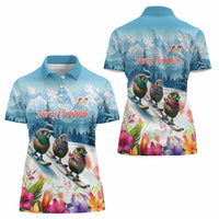 New Zealand Merry Christmas Women Polo Shirt Kiwi Birds Snow Boarding-Vibrant Tropical Flower - Polynesian Pride