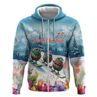 New Zealand Merry Christmas Zip Hoodie Kiwi Birds Snow Boarding-Vibrant Tropical Flower LT03 Zip Hoodie White - Polynesian Pride