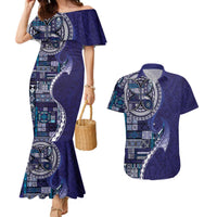 Samoan Siapo Art Tattoo Polynesian Pattern Couples Matching Mermaid Dress and Hawaiian Shirt Navy Color LT03 Navy - Polynesian Pride
