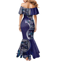 Samoan Siapo Art Tattoo Polynesian Pattern Family Matching Mermaid Dress and Hawaiian Shirt Navy Color - Polynesian Pride