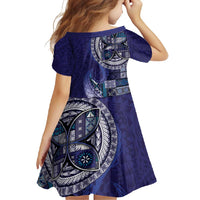 Samoan Siapo Art Tattoo Polynesian Pattern Family Matching Off Shoulder Maxi Dress and Hawaiian Shirt Navy Color - Polynesian Pride
