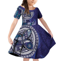 Samoan Siapo Art Tattoo Polynesian Pattern Family Matching Off Shoulder Short Dress and Hawaiian Shirt Navy Color - Polynesian Pride