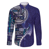 Samoan Siapo Art Tattoo Polynesian Pattern Family Matching Puletasi and Hawaiian Shirt Navy Color - Polynesian Pride