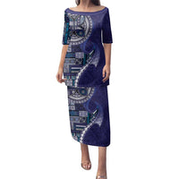 Samoan Siapo Art Tattoo Polynesian Pattern Family Matching Puletasi and Hawaiian Shirt Navy Color - Polynesian Pride