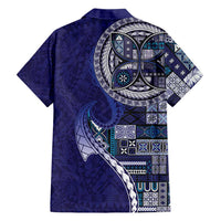 Samoan Siapo Art Tattoo Polynesian Pattern Family Matching Short Sleeve Bodycon Dress and Hawaiian Shirt Navy Color - Polynesian Pride