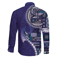 Samoan Siapo Art Tattoo Polynesian Pattern Family Matching Short Sleeve Bodycon Dress and Hawaiian Shirt Navy Color - Polynesian Pride