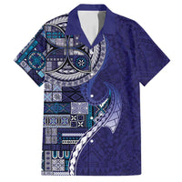 Samoan Siapo Art Tattoo Polynesian Pattern Family Matching Summer Maxi Dress and Hawaiian Shirt Navy Color - Polynesian Pride