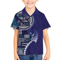 Samoan Siapo Art Tattoo Polynesian Pattern Family Matching Summer Maxi Dress and Hawaiian Shirt Navy Color - Polynesian Pride