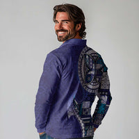 Samoan Siapo Art Tattoo Polynesian Pattern Long Sleeve Polo Shirt Navy Color - Polynesian Pride