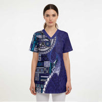 Samoan Siapo Art Tattoo Polynesian Pattern Scrub Top Navy Color LT03 - Polynesian Pride