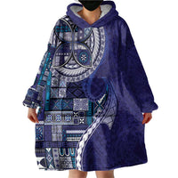 Samoan Siapo Art Tattoo Polynesian Pattern Wearable Blanket Hoodie Navy Color LT03 - Polynesian Pride