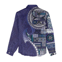 Samoan Siapo Art Tattoo Polynesian Pattern Women Casual Shirt Navy Color - Polynesian Pride