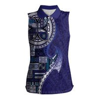 Samoan Siapo Art Tattoo Polynesian Pattern Women Sleeveless Polo Shirt Navy Color - Polynesian Pride