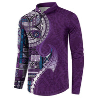 Samoan Siapo Art Tattoo Polynesian Pattern Button Sweatshirt Purple Color LT03 - Polynesian Pride