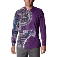 Samoan Siapo Art Tattoo Polynesian Pattern Button Sweatshirt Purple Color LT03 - Polynesian Pride