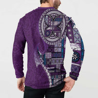Samoan Siapo Art Tattoo Polynesian Pattern Button Sweatshirt Purple Color LT03 - Polynesian Pride