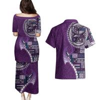 Samoan Siapo Art Tattoo Polynesian Pattern Couples Matching Puletasi and Hawaiian Shirt Purple Color LT03 - Polynesian Pride